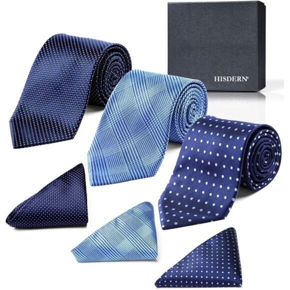 Mens Ties and Pocket Square Set Business Elegant Ties for Men Classic - Picture 2 of 6